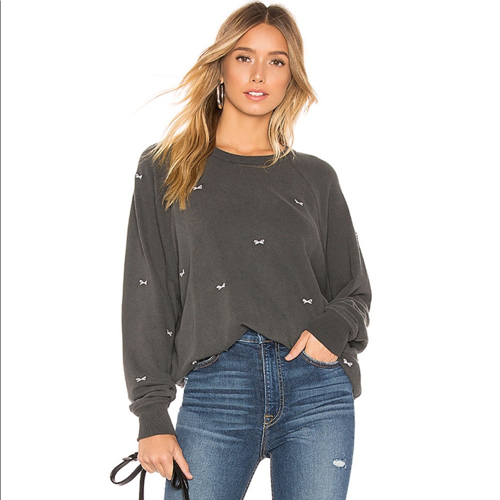 THE GREAT Black Bow Embroidered College Sweatshirt